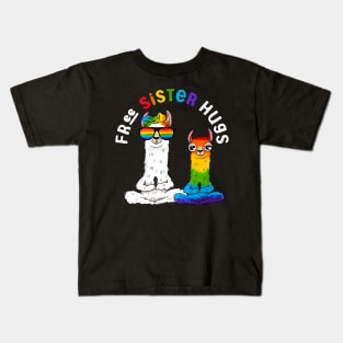 Free Sister Hugs Llama Shirt Gay Pride LGBT Rainbow Flag Kids T-Shirt